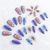 image:imageBABALAL Press On Nails Medium Almond Fake Nails Yellow Blue Snake Print with Ombre Design Y2k Glossy Glue On Nails for Women and Girls 24PcsANE0401