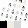 image:imageBABALAL Press On Nails Medium Almond Fake Nails Yellow Blue Snake Print with Ombre Design Y2k Glossy Glue On Nails for Women and Girls 24PcsANE05black