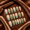 image:imageBABALAL Press On Nails Medium Almond Fake Nails Yellow Blue Snake Print with Ombre Design Y2k Glossy Glue On Nails for Women and Girls 24PcsANE05green