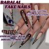 image:imageBABALAL Press On Nails Medium Almond Fake Nails Yellow Blue Snake Print with Ombre Design Y2k Glossy Glue On Nails for Women and Girls 24PcsANE07black