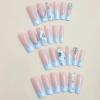 image:imageBABALAL Press On Nails Medium Long Square Fake Nails Hot Pink Ombre Silver Star amp Rhinestone Charm Y2k Glossy Full Cover Glue On Nails For Women And Girls 24PcsFNEB006