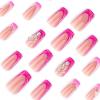 image:imageBABALAL Press On Nails Medium Long Square Fake Nails Hot Pink Ombre Silver Star amp Rhinestone Charm Y2k Glossy Full Cover Glue On Nails For Women And Girls 24PcsFNEB00602