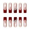 image:imageBABALAL Press On Nails Medium Long Square Fake Nails Hot Pink Ombre Silver Star amp Rhinestone Charm Y2k Glossy Full Cover Glue On Nails For Women And Girls 24PcsFNEB012