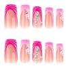 image:imageBABALAL Press On Nails Medium Long Square Fake Nails Hot Pink Ombre Silver Star amp Rhinestone Charm Y2k Glossy Full Cover Glue On Nails For Women And Girls 24PcsFNEB00602