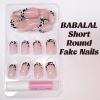 image:imageBABALAL Press On Nails Short Almond Fake Nails Pink Polka Dot amp Plaid Lace Design Glossy Kawaii Glue On Nails For Women And Girls Kids 24PcsFNG10101