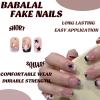 image:imageBABALAL Press On Nails Short Almond Fake Nails Pink Polka Dot amp Plaid Lace Design Glossy Kawaii Glue On Nails For Women And Girls Kids 24PcsFNG109star