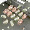 image:imageBABALAL Press On Nails Short Square Fake Nails Nude with Heart amp Green Ombre Design Glossy Minimalist Glue On Nails for Women and Girls Kids 24PcsP10504