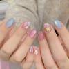 image:imageBABALAL Press On Nails Short Square Fake Nails Nude with Heart amp Green Ombre Design Glossy Minimalist Glue On Nails for Women and Girls Kids 24PcsP104flower