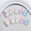 image:imageBABALAL Press On Nails Short Square Fake Nails Nude with Heart amp Green Ombre Design Glossy Minimalist Glue On Nails for Women and Girls Kids 24PcsP104flower