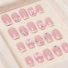 image:imageBABALAL Press On Nails Short Square Fake Nails Pink White French Tip with 3D Bow amp Rhinestone Design Glossy Elegant Glue On Nails for Women and Girls 24Pcs