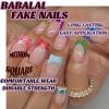 image:imageBABALAL Press On Nails Short Square Fake Nails Yellow French Tip 3D Flower amp Pearl Charm Design Glitter Bling Full Cover Glue On Nails For Women And Girls 24Pcs SummerFNr22acrylic