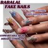 image:imageBABALAL Press On Nails Short Square Fake Nails Yellow French Tip 3D Flower amp Pearl Charm Design Glitter Bling Full Cover Glue On Nails For Women And Girls 24Pcs SummerFNr22star