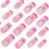 image:imageBABALAL Press on Nails Short Square Fake Nails Pearl White Chrome with Polka Dot Design 3D Cherry Acrylic Cute Glossy Shimmer Finish Full Cover Glue On Nails For Women And Girls 24PcsCND100