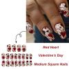 image:imageBABALAL Press on Nails Short Square Fake Nails Pearl White Chrome with Polka Dot Design 3D Cherry Acrylic Cute Glossy Shimmer Finish Full Cover Glue On Nails For Women And Girls 24PcsCND109