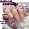 image:imageBABALAL Press on Nails Short Square Fake Nails Pearl White Chrome with Polka Dot Design 3D Cherry Acrylic Cute Glossy Shimmer Finish Full Cover Glue On Nails For Women And Girls 24PcsCND107