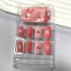 image:imageBABALAL Press on Nails Short Square Fake Nails Pearl White Chrome with Polka Dot Design 3D Cherry Acrylic Cute Glossy Shimmer Finish Full Cover Glue On Nails For Women And Girls 24PcsCND107