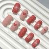 image:imageBABALAL Press on Nails Short Square Fake Nails Pearl White Chrome with Polka Dot Design 3D Cherry Acrylic Cute Glossy Shimmer Finish Full Cover Glue On Nails For Women And Girls 24PcsCND107