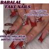 image:imageBABALAL Press on Nails Short Square Fake Nails Pearl White Chrome with Polka Dot Design 3D Cherry Acrylic Cute Glossy Shimmer Finish Full Cover Glue On Nails For Women And Girls 24PcsCND101