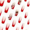 image:imageBABALAL Press on Nails Short Square Fake Nails Pearl White Chrome with Polka Dot Design 3D Cherry Acrylic Cute Glossy Shimmer Finish Full Cover Glue On Nails For Women And Girls 24PcsCND101