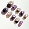 image:imageBABALAL Press on Nails Short Square Fake Nails Purple White Cat Eye Design Black Cat Anime Kawaii Design Glossy Full Cover Glue on Nails for Women Girls Kids 30Pcs Reusable