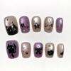 image:imageBABALAL Press on Nails Short Square Fake Nails Purple White Cat Eye Design Black Cat Anime Kawaii Design Glossy Full Cover Glue on Nails for Women Girls Kids 30Pcs Reusable
