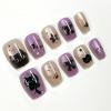 image:imageBABALAL Press on Nails Short Square Fake Nails Purple White Cat Eye Design Black Cat Anime Kawaii Design Glossy Full Cover Glue on Nails for Women Girls Kids 30Pcs Reusable