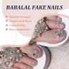 image:imageBABALAL Toe Press On Nails Short Square Blue Butterfly with Rhinestone amp Flower Accents Glossy Summer Pedicure Fake Nails for Women and Girls 24PcsJZJA01