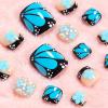 image:imageBABALAL Toe Press On Nails Short Square Blue Butterfly with Rhinestone amp Flower Accents Glossy Summer Pedicure Fake Nails for Women and Girls 24PcsJZJA011e