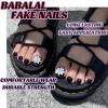 image:imageBABALAL Toe Press On Nails Short Square Blue Butterfly with Rhinestone amp Flower Accents Glossy Summer Pedicure Fake Nails for Women and Girls 24PcsJZJA012h