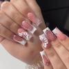 image:imageBABALAL Press On Nails Extra Long Square Fake Nails White French Tip with Black Swirl Floral Print Matte Minimalist Glue On Nails for Women and Girls 24PcsFna101white