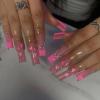 image:imageBABALAL Press On Nails Extra Long Square Fake Nails White French Tip with Black Swirl Floral Print Matte Minimalist Glue On Nails for Women and Girls 24PcsFna101pink