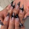 image:imageBABALAL Press On Nails Medium Almond Fake Nails Black Lace Bow with Pearl Charm Glossy Gothic Bridal Y2k Glue On Nails for Women and Girls 24Pcs ReusableBNE20001