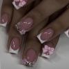 image:imageBABALAL Press On Nails Short Square Fake Nails Pink White French Tip with 3D Bow amp Rhinestone Design Glossy Elegant Glue On Nails for Women and Girls 24Pcs
