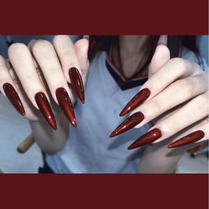 image:imageBABALAL Press On Nails Long Stiletto Fake Nails Black Glossy with 3D Rhinestone Crystal Design Gothic Punk Glue On Nails for Women and Girls 24PcsNq204red