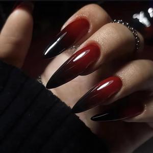 image:imageBABALAL Press On Nails Long Stiletto Fake Nails Black Glossy with 3D Rhinestone Crystal Design Gothic Punk Glue On Nails for Women and Girls 24PcsNq205bb