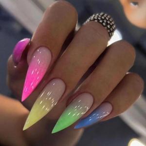 image:imageBABALAL Press On Nails Long Stiletto Fake Nails Black Glossy with 3D Rhinestone Crystal Design Gothic Punk Glue On Nails for Women and Girls 24PcsNq204rainbow