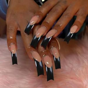 image:imageBABALAL Press On Nails Long Stiletto Fake Nails Black Gothic With Silver Chain amp Pink Bow Y2k Full Cover Glue On Nails For Women And Girls 24Pcs XL Custom ReusableBNV106black