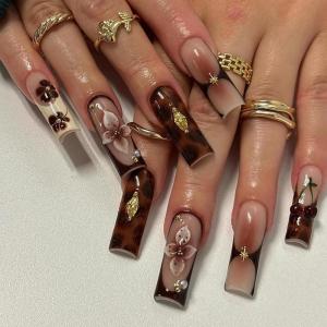 image:imageBABALAL Press On Nails Long Stiletto Fake Nails Black Gothic With Silver Chain amp Pink Bow Y2k Full Cover Glue On Nails For Women And Girls 24Pcs XL Custom ReusableBNV101tortoise
