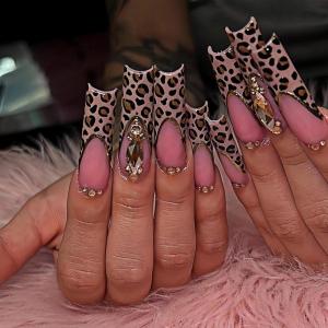 image:imageBABALAL Press On Nails Long Stiletto Fake Nails Black Gothic With Silver Chain amp Pink Bow Y2k Full Cover Glue On Nails For Women And Girls 24Pcs XL Custom ReusableBNV101cheetah