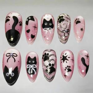 image:imageBABALAL Press On Nails Medium Almond Fake Nails Baby Blue Solid Color Glossy Simple Aesthetic Glue On Nails for Women and Girls 24PcsBFNZ007