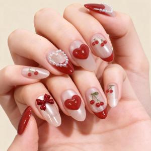 image:imageBABALAL Press On Nails Medium Almond Fake Nails Baby Blue Solid Color Glossy Simple Aesthetic Glue On Nails for Women and Girls 24PcsBFNZ009