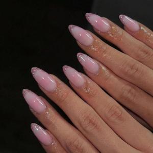 image:imageBABALAL Press On Nails Medium Almond Fake Nails Baby Blue Solid Color Glossy Simple Aesthetic Glue On Nails for Women and Girls 24PcsBFNZ020