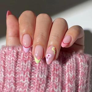 image:imageBABALAL Press On Nails Medium Almond Fake Nails Black Lace Bow with Pearl Charm Glossy Gothic Bridal Y2k Glue On Nails for Women and Girls 24Pcs ReusableBNE219