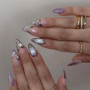 image:imageBABALAL Press On Nails Medium Almond Fake Nails Black Lace Bow with Pearl Charm Glossy Gothic Bridal Y2k Glue On Nails for Women and Girls 24Pcs ReusableBNE204