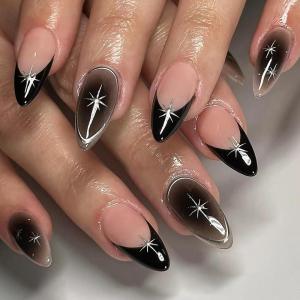 image:imageBABALAL Press On Nails Medium Almond Fake Nails Pink Rose Floral with Cat Eye Bow Accents Glossy Romantic Glue On Nails for Women and Girls 24Pcs ReusableBNKA03