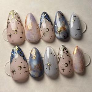 image:imageBABALAL Press On Nails Medium Almond Fake Nails Pink Rose Floral with Cat Eye Bow Accents Glossy Romantic Glue On Nails for Women and Girls 24Pcs ReusableBNKA12