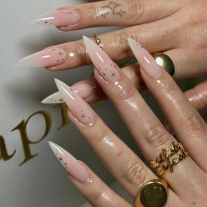 image:imageBABALAL Press On Nails Medium Almond Fake Nails Yellow Blue Snake Print with Ombre Design Y2k Glossy Glue On Nails for Women and Girls 24PcsANE06ombre