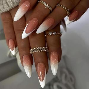image:imageBABALAL Press On Nails Medium Almond Fake Nails Yellow Blue Snake Print with Ombre Design Y2k Glossy Glue On Nails for Women and Girls 24PcsANE15bling