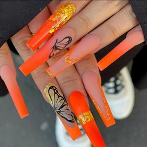 image:imageBABALAL Press On Nails Medium Long Square Fake Nails Hot Pink Ombre Silver Star amp Rhinestone Charm Y2k Glossy Full Cover Glue On Nails For Women And Girls 24PcsFNEB019
