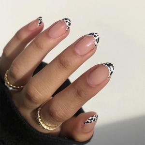image:imageBABALAL Press On Nails Short Almond Fake Nails Pink Polka Dot amp Plaid Lace Design Glossy Kawaii Glue On Nails For Women And Girls Kids 24PcsFNG10101